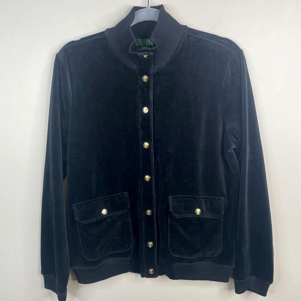 Ralph Lauren LRL Vintage Velour Jacket Womens Large Quiet Luxury Logo Minimal